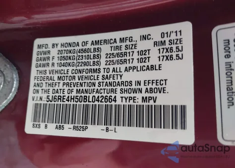 2011 Honda Cr-V Ex z USA, uszkodzony, nr VIN 5J6RE4H50BL042664